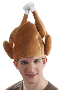 Funny ROASTED PLUSH TURKEY HAT Drumstick BBQ Thanksgiving Adult Chef Chicken Leg - Picture 1 of 5