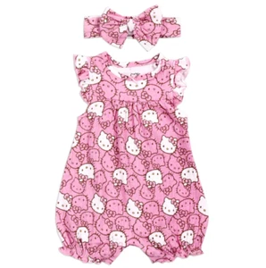 HELLO KITTY Newborn/Infant Girls Romper w/ Headband Set, Size: 3M-6M-9M - Picture 1 of 4