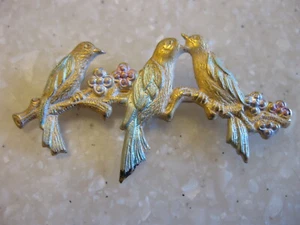 Older Vntg or Antique Pin Brooch / Birds on a Branch w/ Dusting of Pastel Colors - Picture 1 of 4