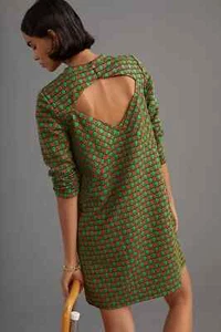Anthropologie Maeve Jacquard Etuikleid Minikleid GRÜN PUNKTE CUTOUTS Gr. XL NEU - Bild 1 von 7