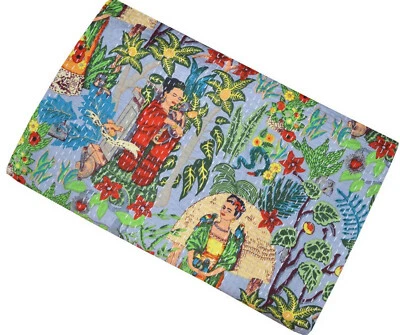 Colcha edredón Kantha de algodón con estampado floral indio tamaño cama doble Foto 1 de 4