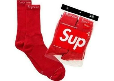 MEN'S SUPREME SOCKS HANES CREW RED BOX LOGO CLASSIC 6-12 FW19 BRAND NEW - Image 1 of 2