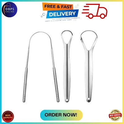 Raspador de lengua de metal de 3 piezas, raspadores de lengua para adultos niños, acero inoxidable Foto 1 de 4