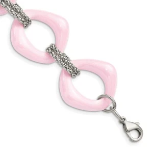 Stainless Steel Pink Ceramic Link Bracelet - Picture 1 of 5