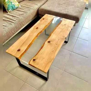 Clear Epoxy Resin Coffee Center Sofa Top, Handmade Wooden Live Edge Furniture - Picture 1 of 3