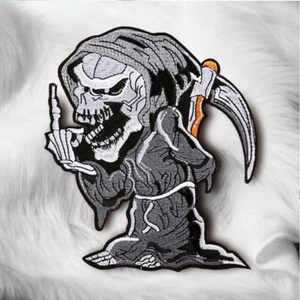 DIY Grim Reaper Devil Skull Embroidered Sew On Iron On Patch Badge Fabric Craft - Picture 1 of 4