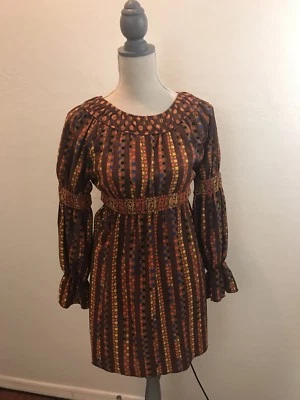 Mini Vestido Anna Sui for Target Multicolor Cintura Imperio Estilo Boho, Talla XS Foto 1 de 4