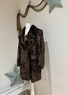 Next Y2K Vintage Brown Faux Velvet  Fur Mid Length Teddy Trench Coat Size 10 - Image 1 of 4
