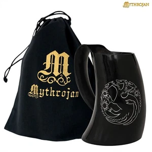 Wikinger Trinkhorn Becher mit Lederriemen und Canvas Tasche 600 ML - Bild 1 von 12