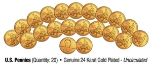 2009 Uncirculated 24K Gold LINCOLN FORMATIVE YEARS U.S. Pennies (Lot of 20) - Picture 1 of 2