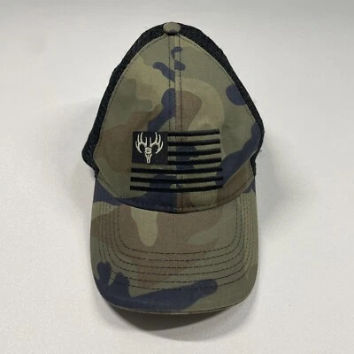 Buck Wear Hat Cap Men’s Green Brown Camo Camouflage Strapback American Flag Mesh - Image 1 of 4