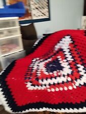 A  crochet blanket In Red,White And Blue 38 By 38 Handmade 