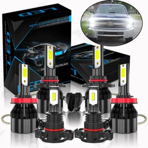LED Headlight + Fog Light Bulbs Combo For Chevy Silverado 1500 2500HD 07-2015 - Picture 1 of 21