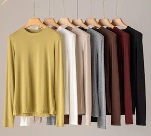 Women Wool Slim Fit Round Neck Thin Sweater Top Long Sleeved Knit Inner Sweater - Picture 1 of 29