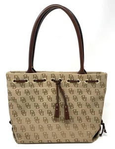 Dooney Bourke Handbag Purse Tote Brown Signature Monogram Logo Tassels - Clean! - Picture 1 of 19