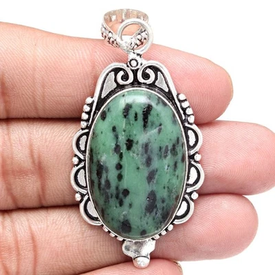 Pendant Ruby Zoisite Gemstone Handmade Mother Day Silver Jewelry 2.25" - Image 1 of 4