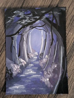ACEO Original Art Card 2.5 x 3.5, Gouache, Fantasy, Landscape, Forest Katie Mart - Image 1 of 2