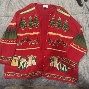 Stitches in Time Damen Gr. 1X Weihnachten rot Pullover Strickjacke schwer - Bild 1 von 8