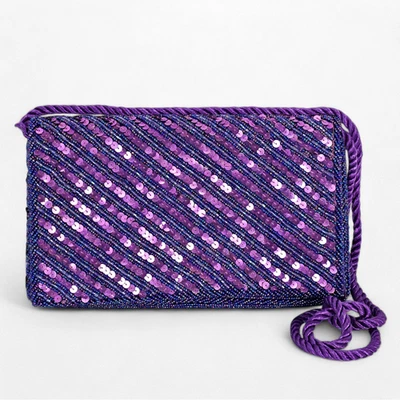 Bolso de Mano Vintage Magid Cuentas Noche Hombro Púrpura Formal Lentejuelas Rayas Foto 1 de 4