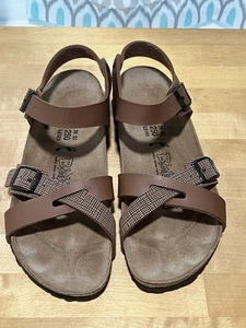 Birki’s Birkenstock Sandals Lillie Brown Plaid Ankle Strap Women Size UE 39 US 8 - Picture 1 of 11