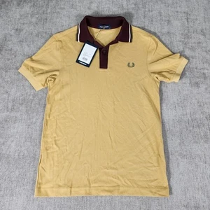 Fred Perry Mens Mustard Knit Collared Shirt Short Sleeves Size XS New with Tags - Picture 1 of 16