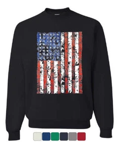 Distressed US Flag Sweatshirt American Flag Sweater - Picture 1 of 8