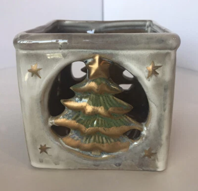Luminessence Ceramic Votive Candleholder Winter Christmas Tree 4”x4”x3.5” Tall - Image 1 of 4