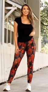 Red Haunted House Halloween Leggings with Pockets - Picture 1 of 5