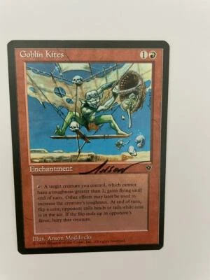 MTG ARTIST PROOF FALLEN EMPIRES GOBLIN KITES NM SIGNED ANSON MADDOCKS RED CARD - Image 1 of 4
