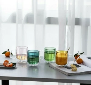 Double wall Coffee Mug for Tea Juice 11.6 oz Set of 4 Colorful Cups with Handle. - Picture 1 of 7