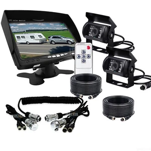 7" Monitor+2x Reversing CCD Camera 4Pin Rearview 2ch Suzy Coil Trailer Cable Kit - Picture 1 of 12