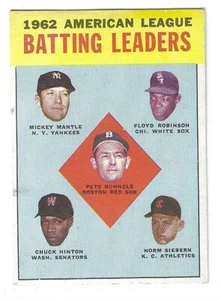 1963 Topps Mickey Mantle Runnels Robinson Siebern Hinton #2 AL Batting Leaders - Picture 1 of 2