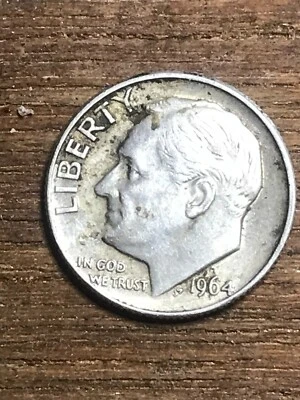 1964 Roosevelt Dime Mint Error Offset strike extra rim on reverse error - Image 1 of 2