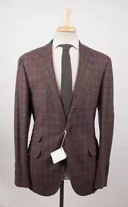 NWT BRUNELLO CUCINELLI Burgundy Plaid Wool 2 Button Blazer Size 50 $3735 - Picture 1 of 6