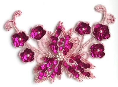 Parche artesanal grande floral con cuentas de flores y lentejuelas para coser de colección Foto 1 de 3