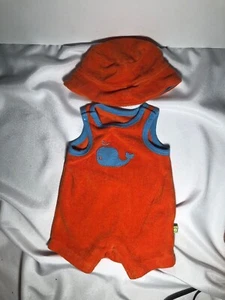LN Boys 3 Month 1 Piece Short With Matching Hat And A Blue Whale, Orange Outfit! - Picture 1 of 1