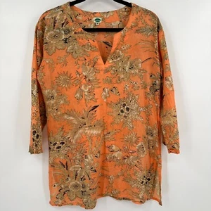 Dolma Tunic Dress Women's Medium Pink Floral Side Slit Long Sleeve Split V-Neck - Picture 1 of 10