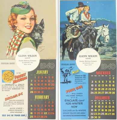 1940 Sinclair Refining Company Gas Oil Pinup Advertising Calendar Watertown WI - Image 1 of 4