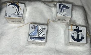 TEA LIGHT CANDLE HOLDERS WITH SHIPS & FISH. NAUTICAL THEME. SET OF 4 BRAND NEW - Picture 1 of 21
