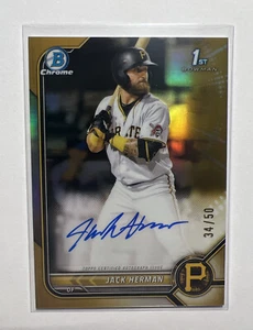 2022 Bowman Chrome Gold Refractor Jack Herman Auto /50 Pittsburgh Pirates - Picture 1 of 2