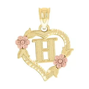 10k Yellow & Rose Gold Women Initial "H" Letter Pendant 1.1g Diamond Cut Charm - Picture 1 of 1
