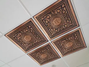 Piastrelle da soffitto in PVC lavabili - 2' x 2' piastrelle rivestite senza stampo, maestoso rame nero - Foto 1 di 4