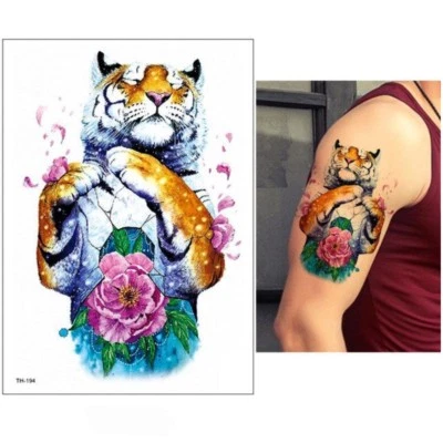 JUSTFOX Tatuaggio temporaneo fiore di tigre colorato design adesivo