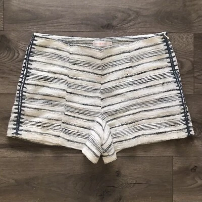 Pantalones Cortos Mujer TORY BURCH Talla 10 Azul Crema Texturizado Forrado Cremallera Lateral Bordados Foto 1 de 4