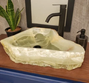 Grün und Beige Onyx Gefäß Badezimmer Waschbecken, 21 x 14 Zoll über Theke Stein - Bild 1 von 13