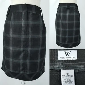 Worthington Womens 12 Black Silver Plaid Straight Skirt w/Pockets Poly & Rayon - Picture 1 of 8