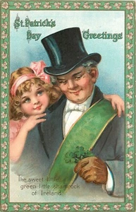 Brundage St. Patrick's Day Postcard 140 Man in Top Hat & Cute Little Blonde Girl - Picture 1 of 2