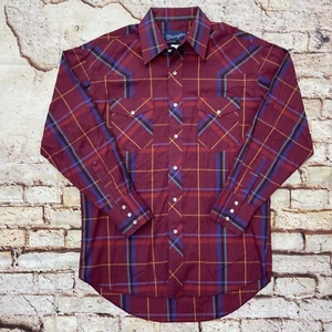 Camicia uomo Wrangler western manica lunga perla snap plaid rosso 15 1/2 - 33 media - Foto 1 di 9