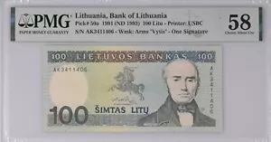 LITUANIA 100 Litu (1991) banconota aUNC #50a Litas PMG MS-58 - Foto 1 di 2