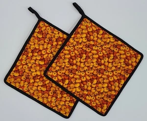 Pumpkins! Theme Handmade Quilted Cotton Pot Holders/Hot Pads Set of 2 - Picture 1 of 6